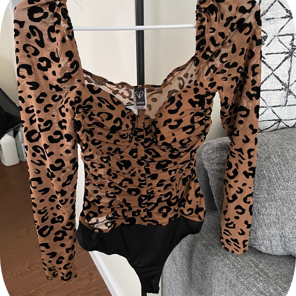 Windsor Leopard Corset Hook button Bodysuit.
